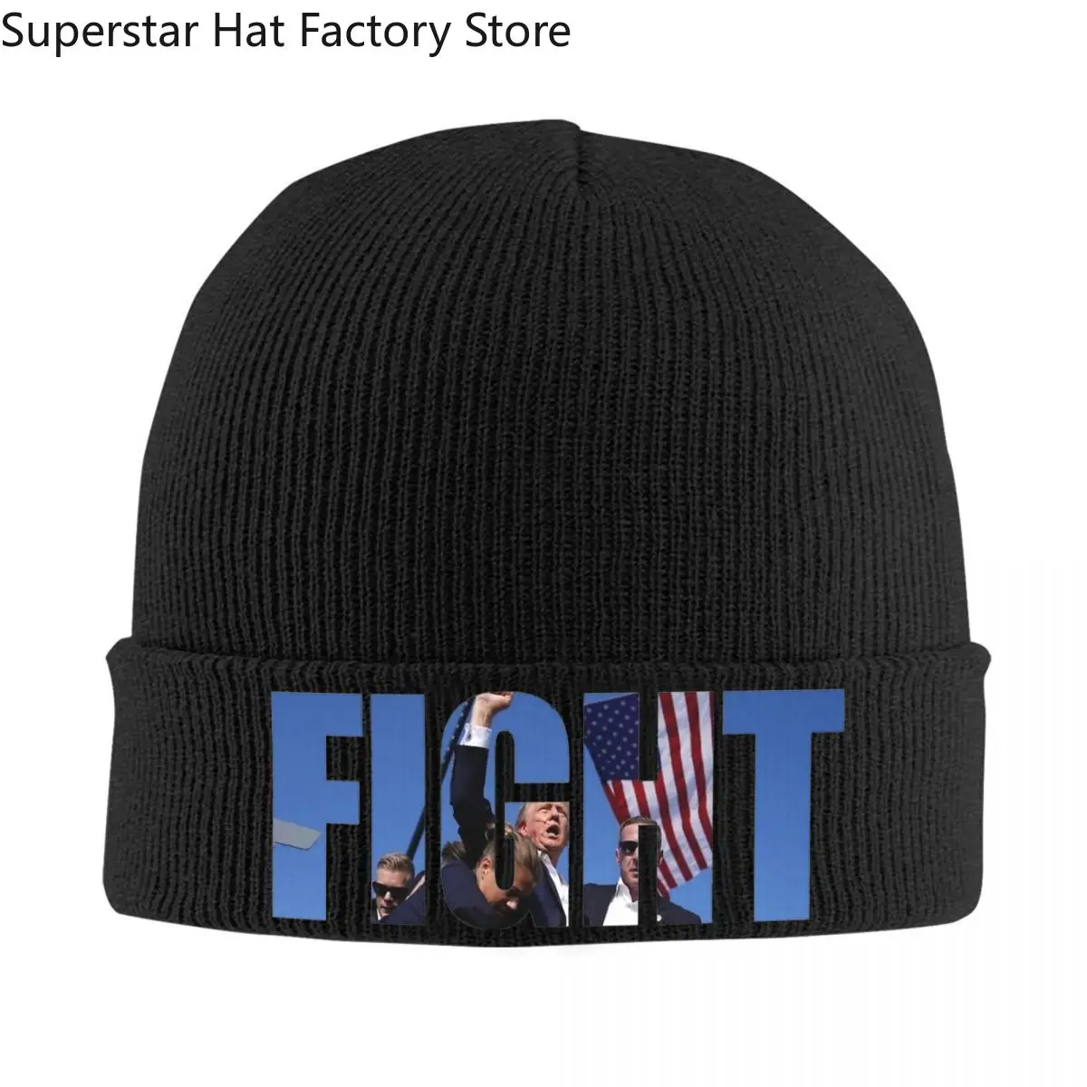 Trump Fight 2024 Trump Shot Fight Knitted Caps for Women Men Beanie Autumn Winter Hats Acrylic Hip Hop Cap