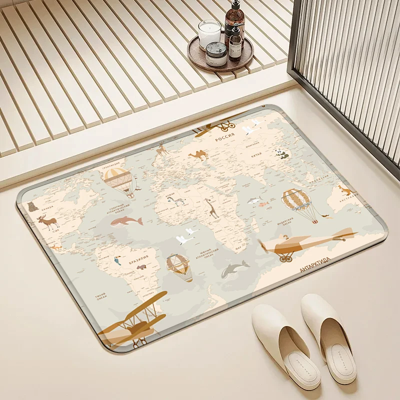 

World Map Animal Door Mat Non-Slip Absorbent Floor Rug for Home Kids Room Kitchen Decor