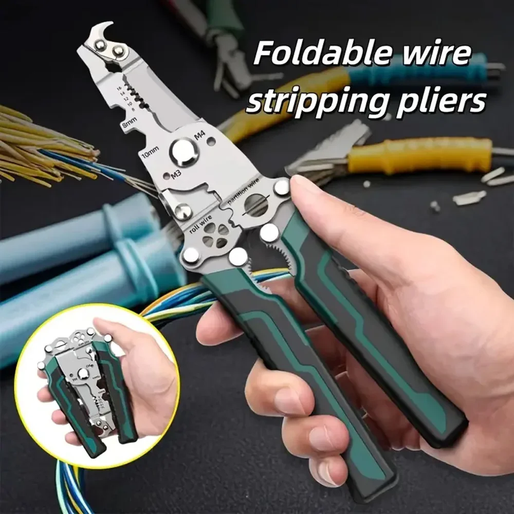 Foldable Wire Stripper Electricians Maintenance Anti-Slip Stripper Cable Multitool Wire Stripper Piler Wire Cutter Crimping Tool