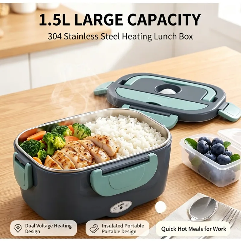 Car Mounted Household Electric Lunch Box, 304 Stainless Steel Heating Lunch Box, Dual Voltage Insulation, Work with Rice, Hot Rice Artifact
