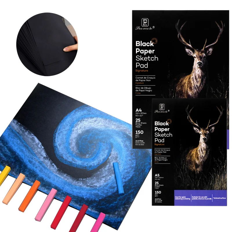 A4/A5 Black Paper Sketchbook 25 Sheets/50 Pages Thickened Paper for Sketching Graffiti Outdoor Sketch Design