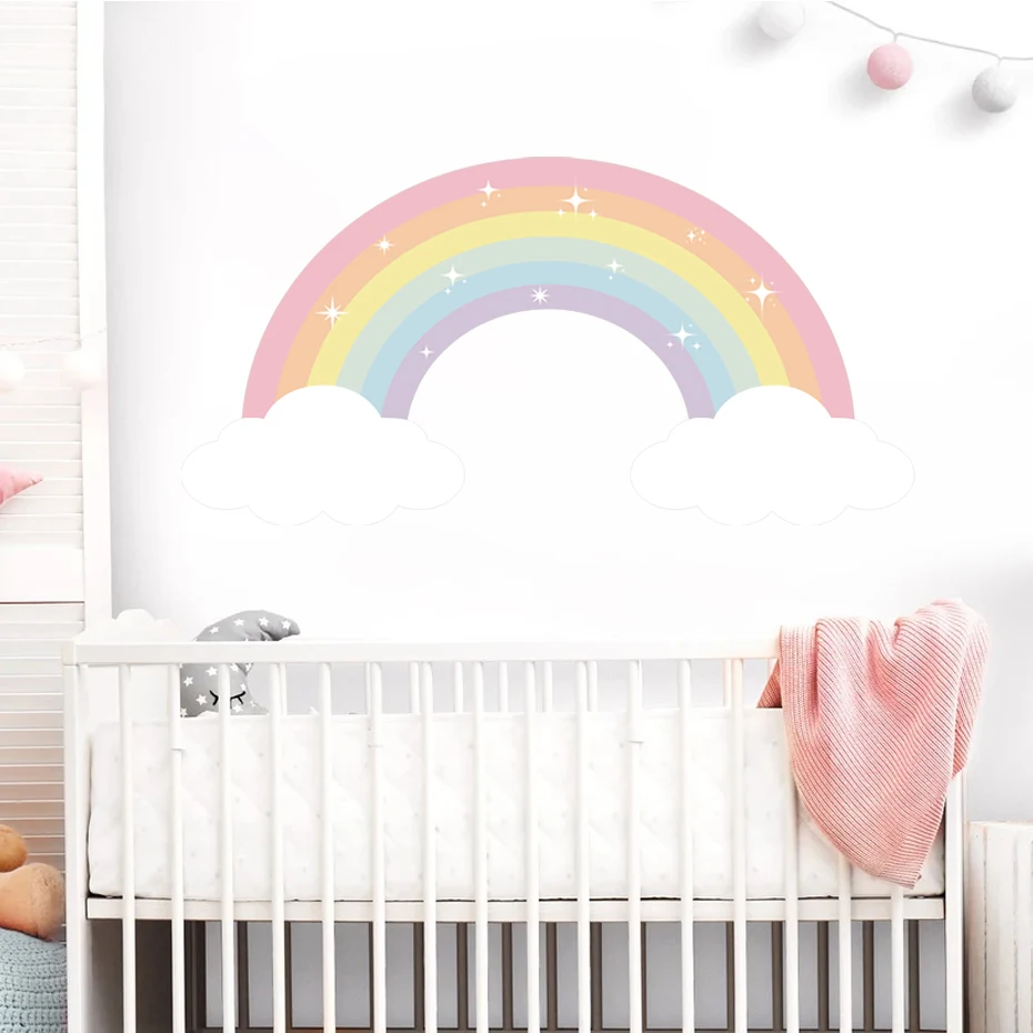 Cartoon Pastel Rainbow Clouds Custom Name Wall Decal Girl Nursery Removable Vinyl Wall Sticker Kids Bedroom Home Decor Gifts