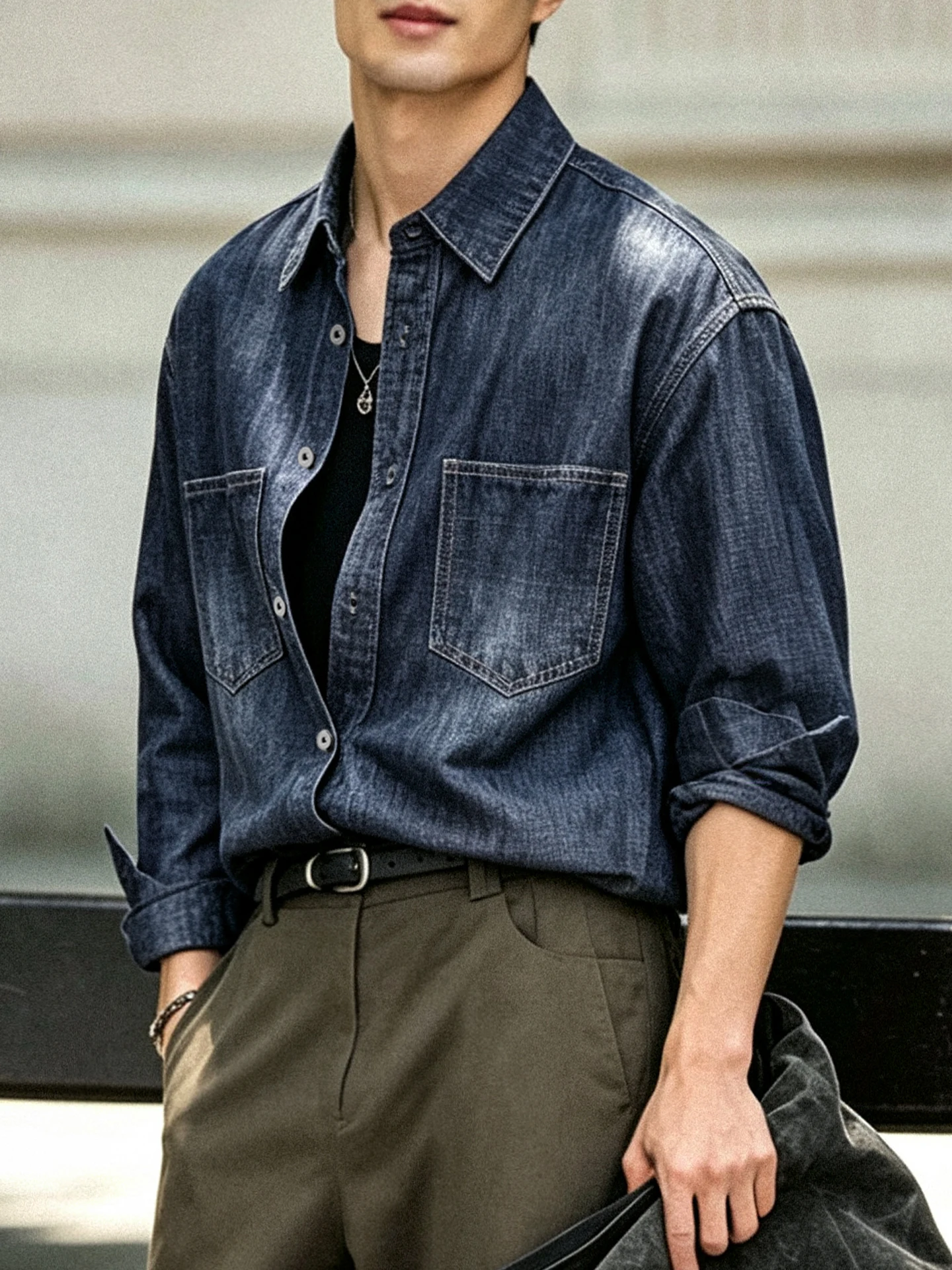 American Style Men's Denim Shirt Jacket Casual Long Sleeve Cotton Autumn Outerwear Comfortable Fit Classic  Color