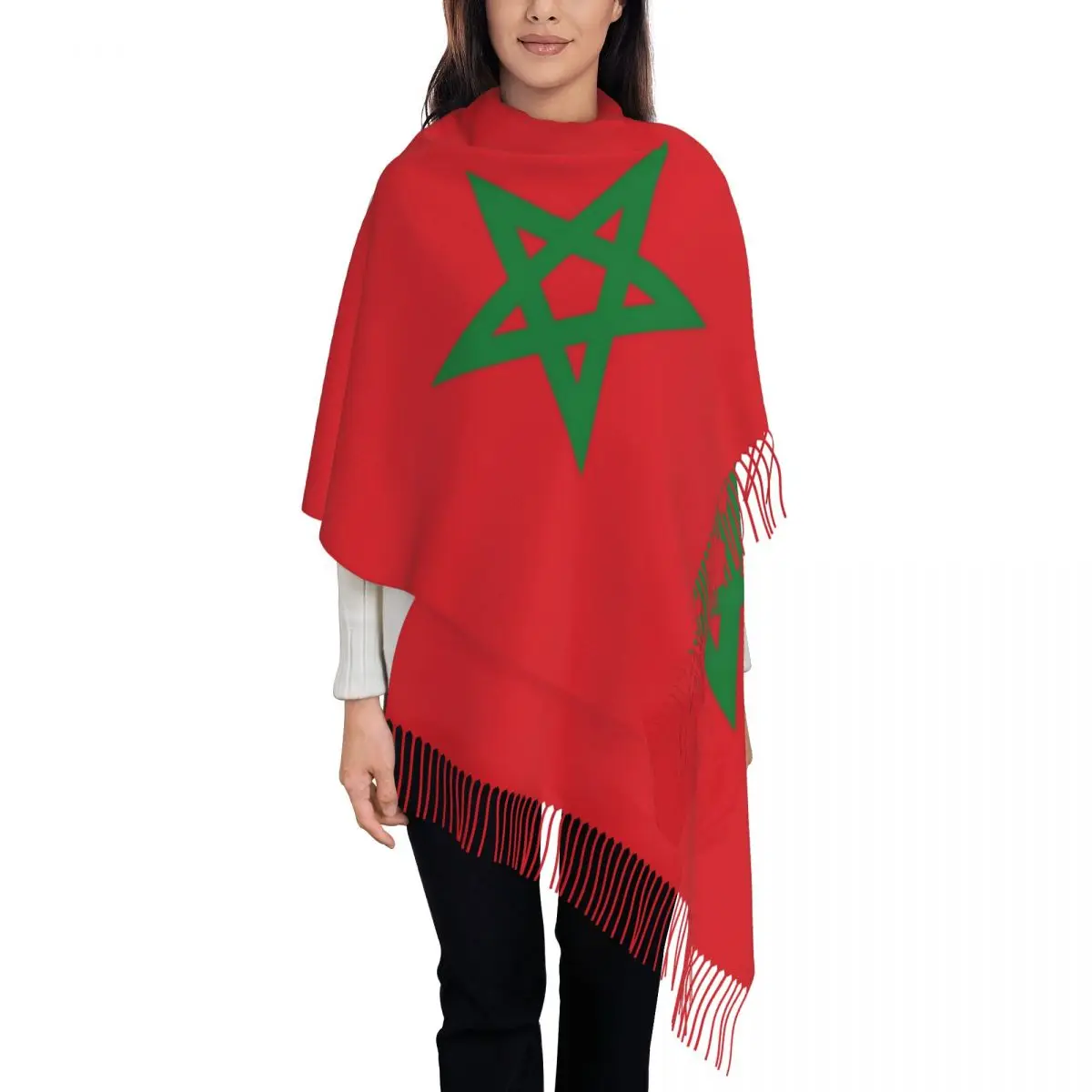 

The Flag Of Morocco Tassel Scarf Women Soft Shawl Wrap Female Winter Scarves