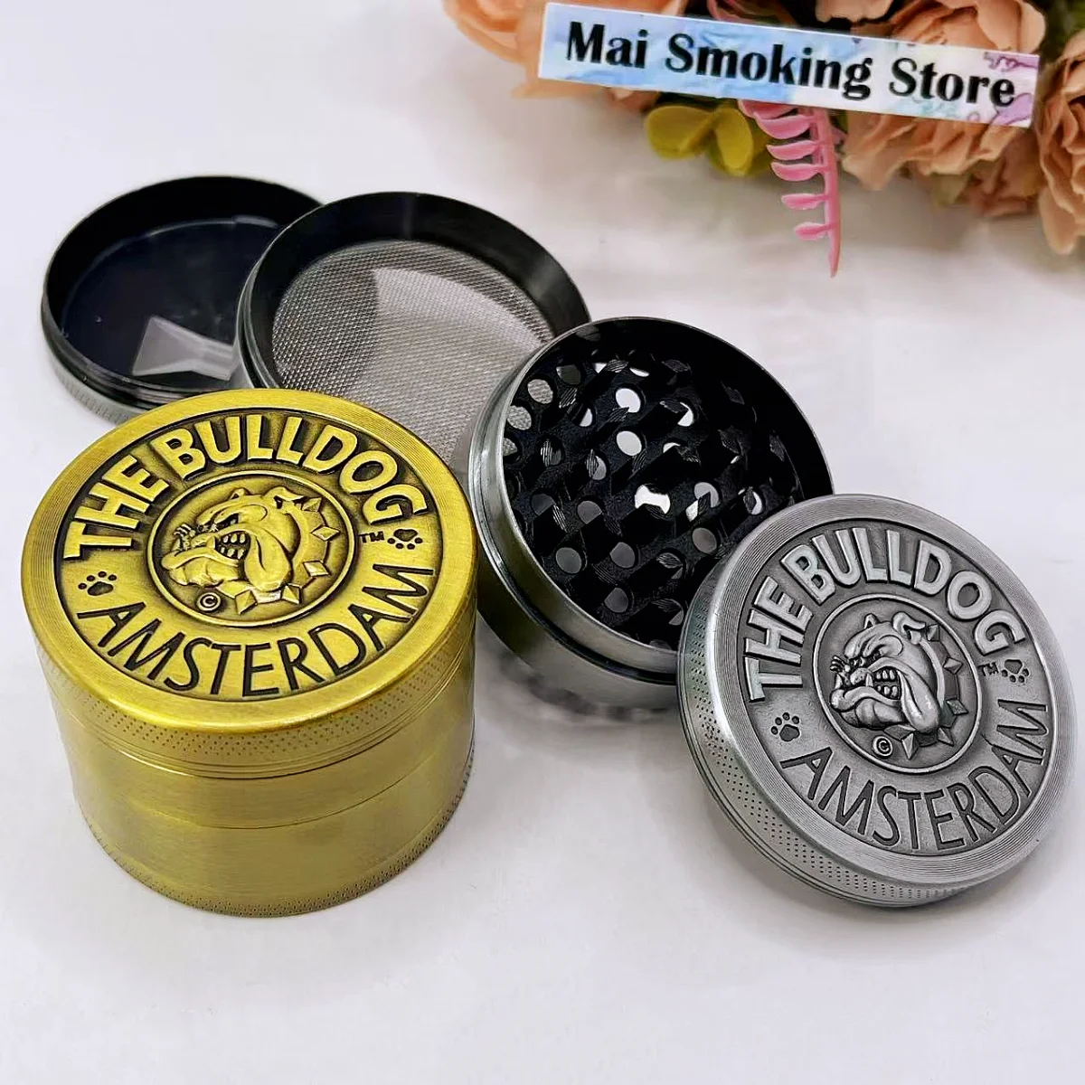 1.6/2inch Dog Herb Grinder Metal 4-layer Manual Spice Mill Salt Mortar Bulldog Tobacco Grass Grinder Cigarette Smoking Tool
