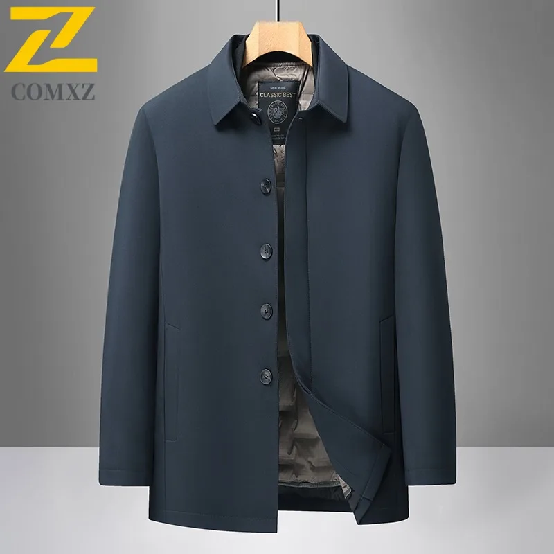 

COMXZ мужской длинный пуховик 2025 ветрозащитный деловой повседневный теплый пуховик премиум-класса со съемной внутренней подкладкой зимнее длинное пальто