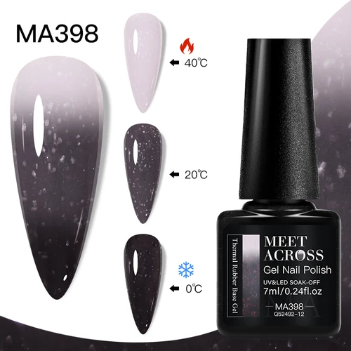 Imagen 2 del producto MEET ACROSS 7ml Gel Base de goma térmica gris esmalte de uñas en Gel que cambia de 3 colores 2 en 1 barniz en Gel para decoración de uñas con temperatura degradado