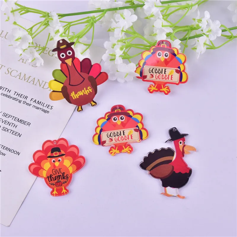 10pcs/pack Thanksgiving Turkey Arcylic Charms for DIY Earring Jewelry Making