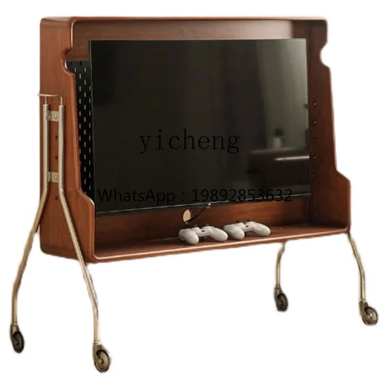 H3-23   medieval solid wood removable TV cabinet bedroom living room retro TV rack with brake TV bracket