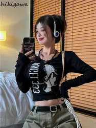 Fashion Woman Tshirts 2023 Blusas Mujer De Moda Slim Women Goth T-shirt Long Sleeve Crop Tops Y2k Top Clothing Korean T Shirt