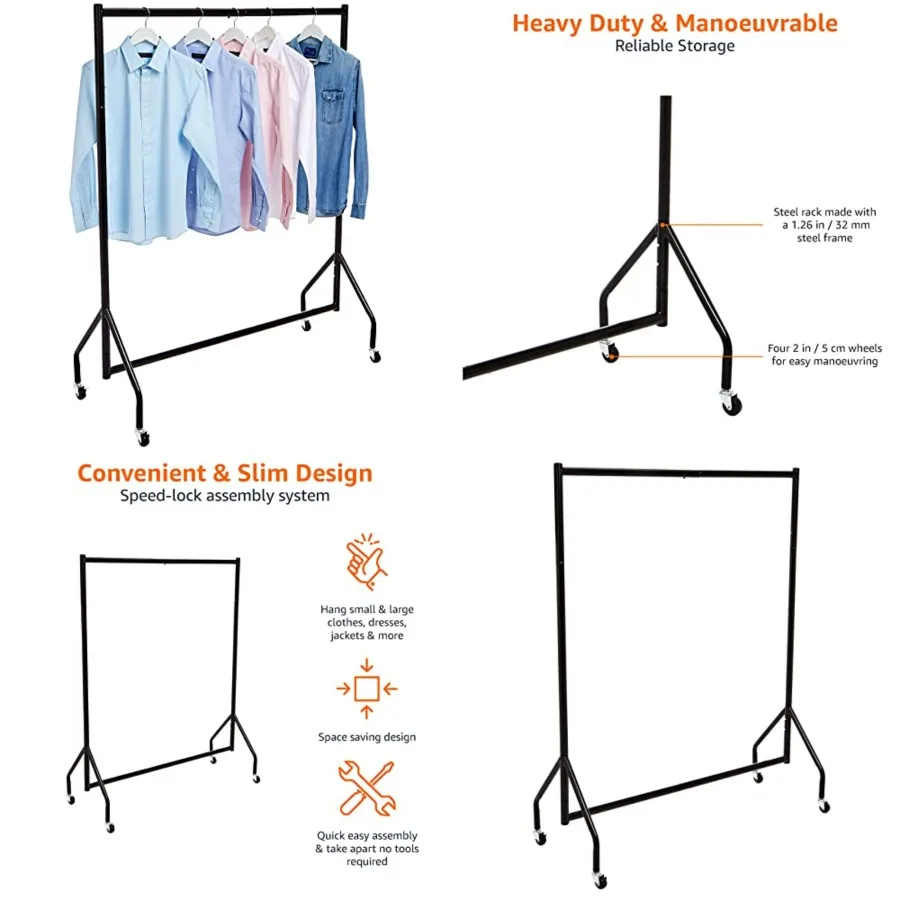 Heavy Duty Portable Rolling Garment Rack, Hanging Clothes Organizer Rail for Display and Storage, Easy to Assemble, 19 x 60 x 4