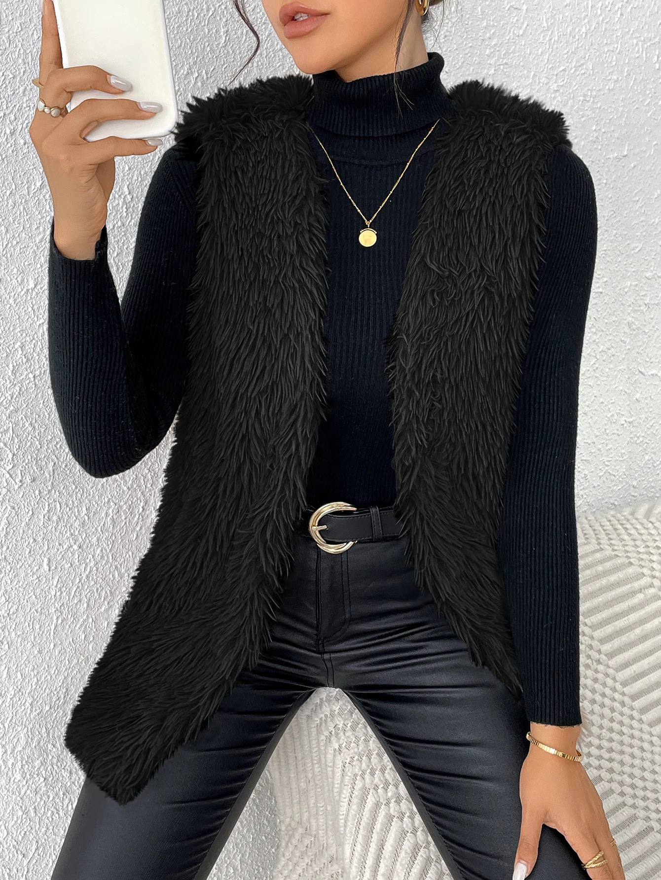 Autumn and Winter Women's Jacket Fashionable Casual Solid Color Warm Plush Plush Vest Jacket Women's Vest