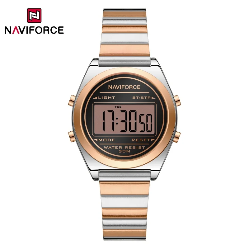 

NAVIFORCE NF5066 Роскошные женские цифровые часы с ремешком из нержавеющей стали, дисплей даты, женские часы с закаленным стеклом