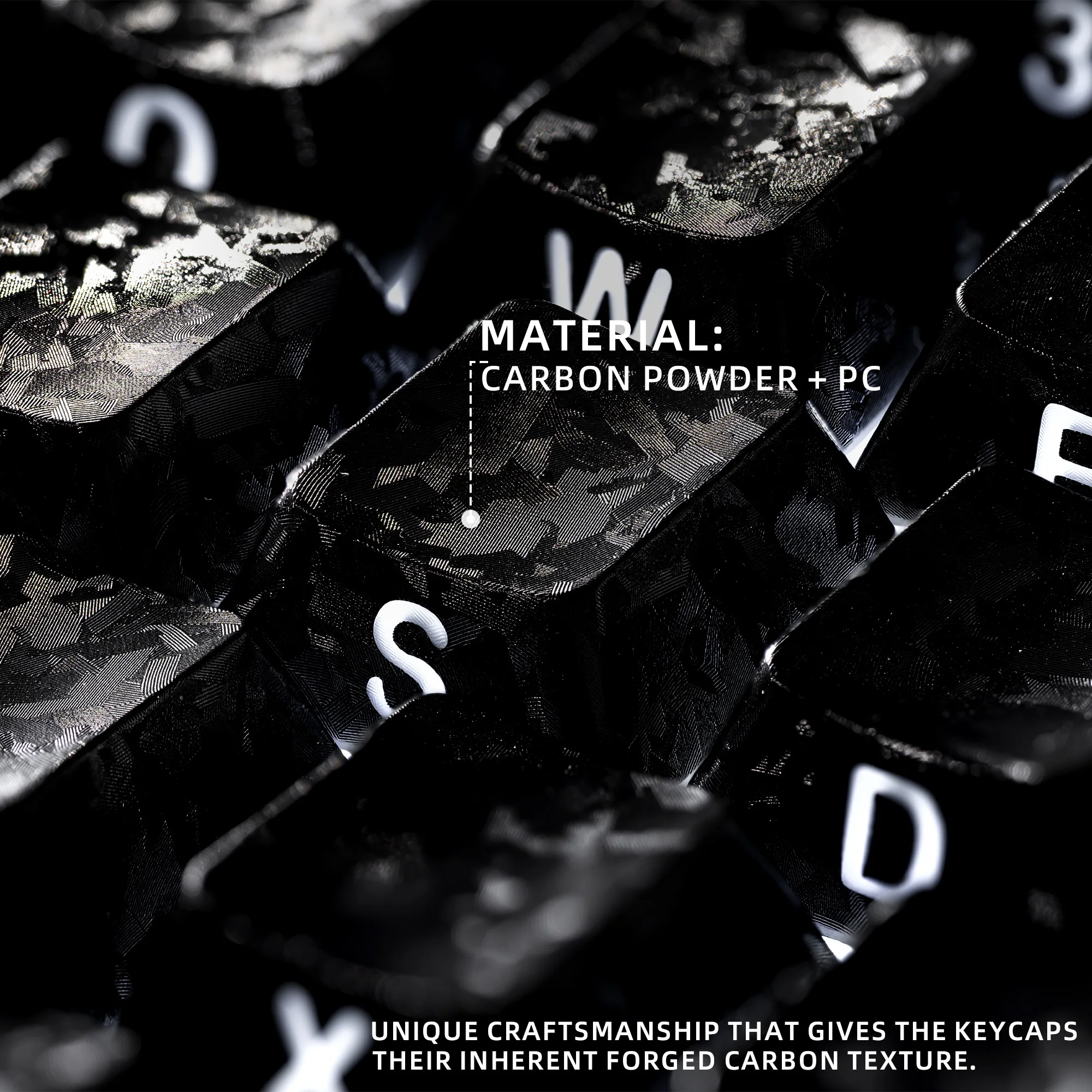 XVX Black Forged Carbon-Look Cherry Profile Side-Printed Shine Through PC Keycap Set 140-key