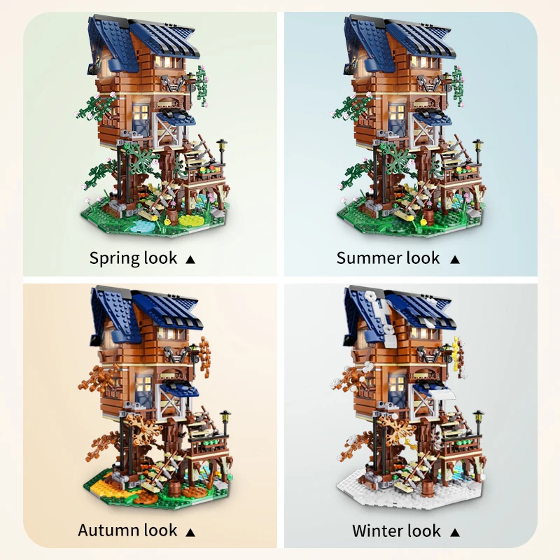 1155 Pcs Cada forest Four Seasons Tree House Architecture Building Blocks LED Light Friends Home Decoration Bricks Toys