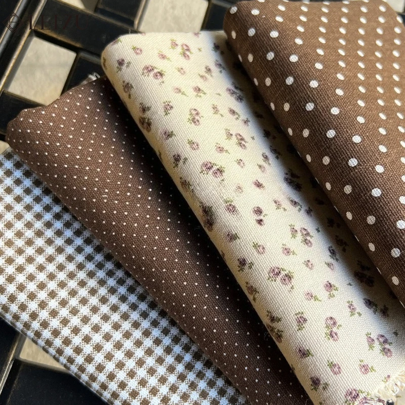 Floral Cotton Linen Fabric Active Printing Cloth Dyeing Checkered Fabrics Brown for DIY Shirt,Skirt,Tablecloth,Pillow,Sofa Cover