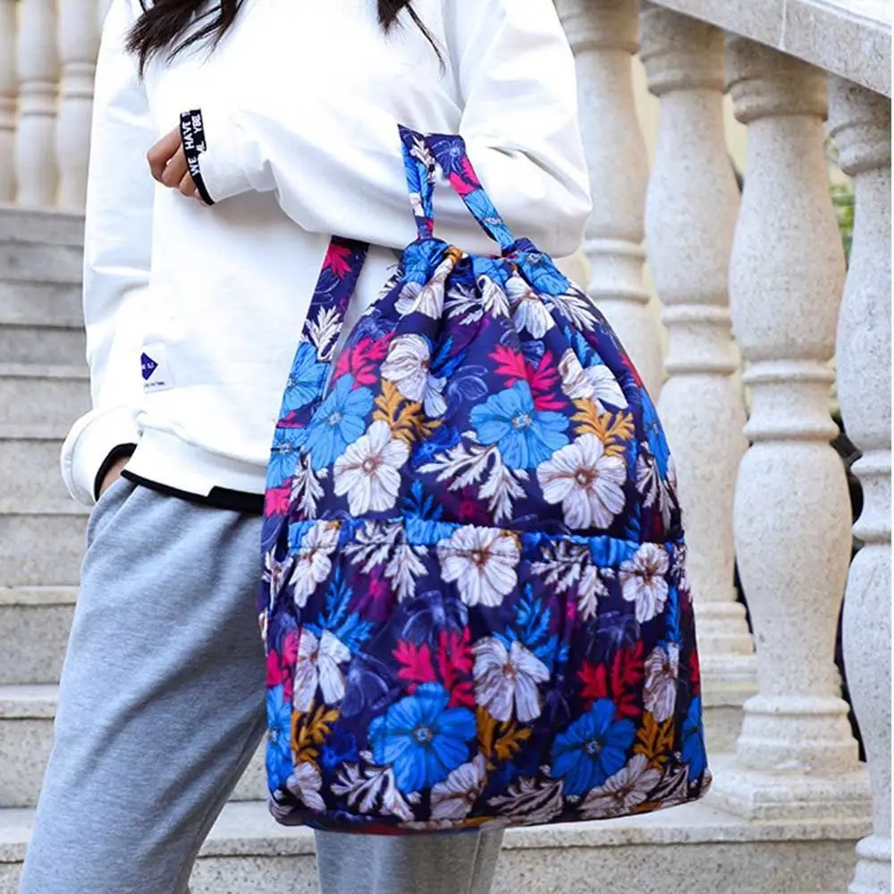 Casual Floral Printed Drawstring Bag Waterproof Large Capacity Backpacks Polyester Lightweight School Bag Ladies