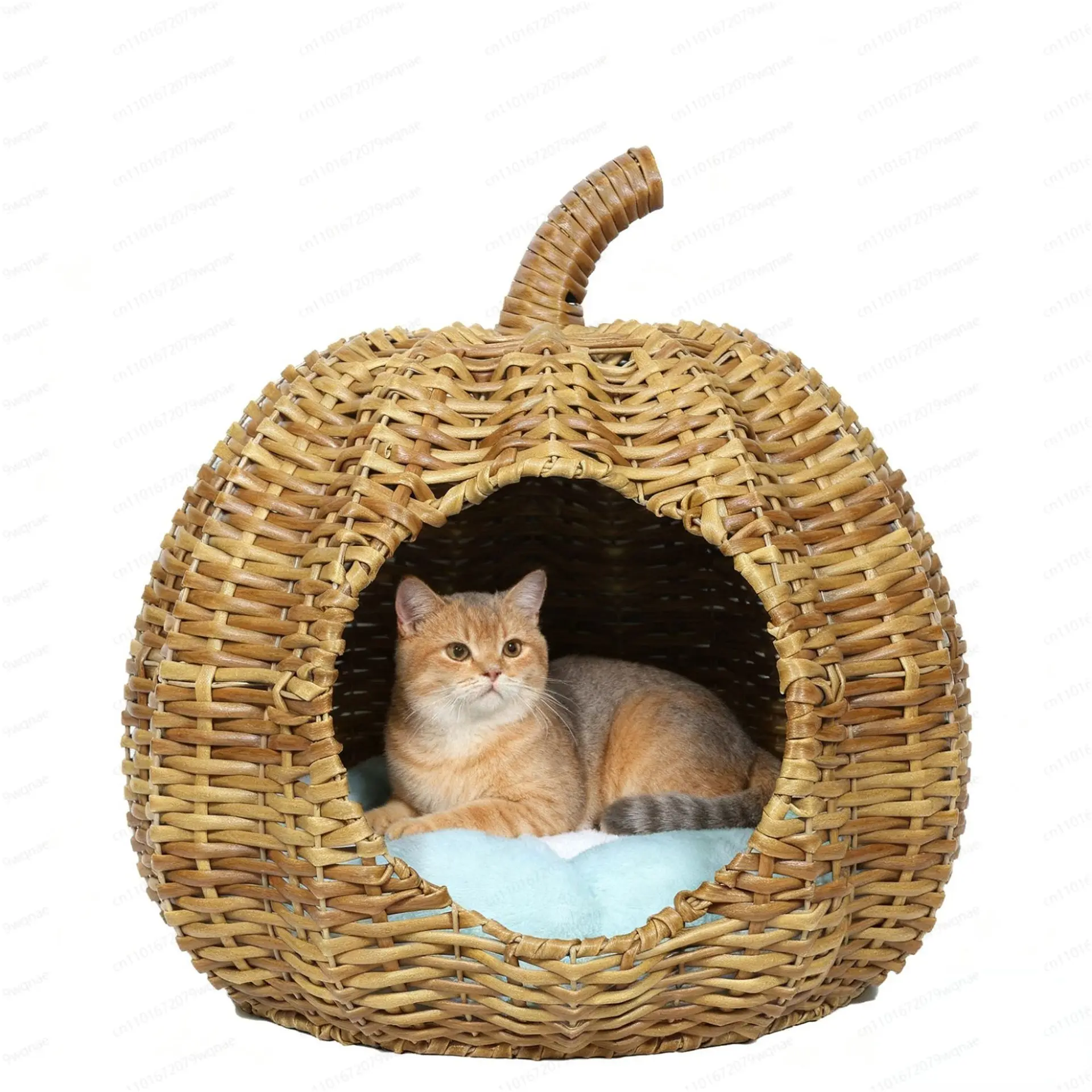 Cross-border washable imitation rattan indoor hand-woven cat villa, custom household pet products pumpkin cat nest