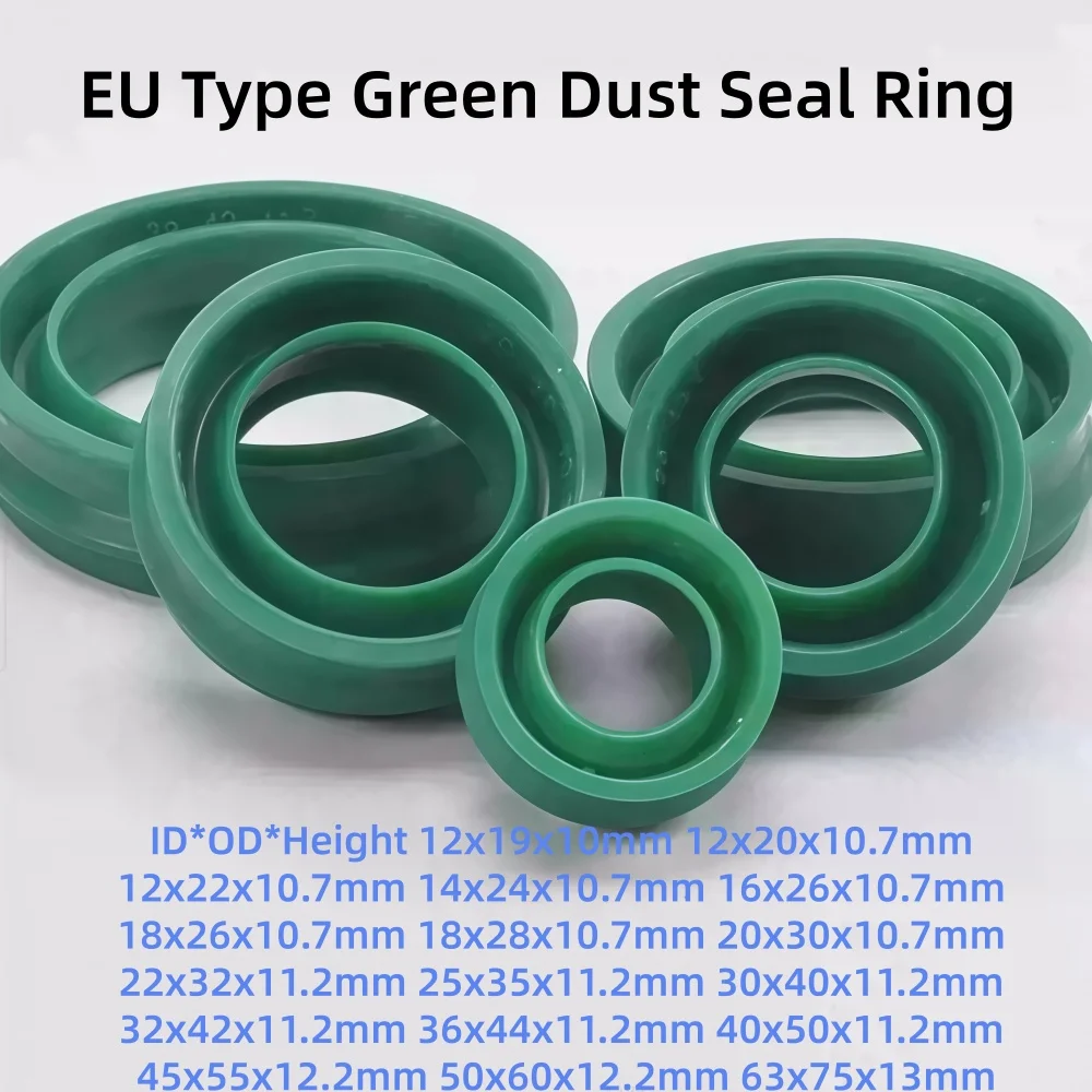 Durable EU Type PU Green Seals, Dual Purpose Air/Oil Sealing Rings for Pneumatic Cylinder Piston Rods, Dustproof O-Rings