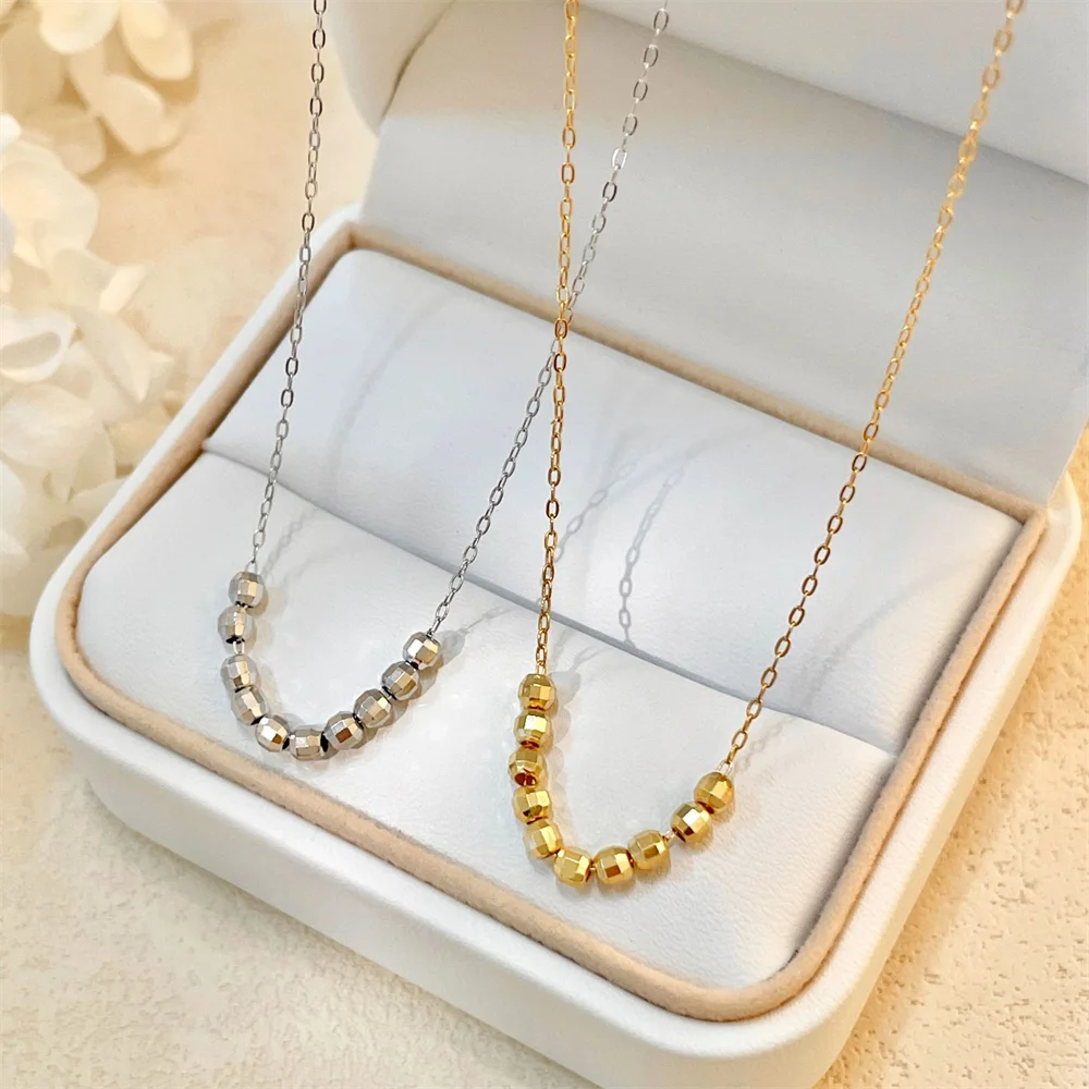 

Korean S925 Sterling Silver Plated 18K Color, Cut Beads Plain Chain, Fairy Style Collarbone Necklace