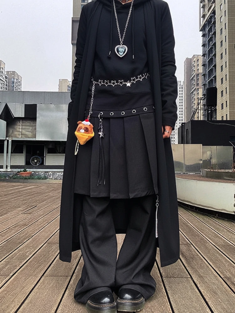 American Retro plus Size Donna Autunno Inverno Gonna a pieghe Pantaloni Abito Bla Pantaloni a gamba larga Abbigliamento a strati in un unico pezzo Casual Tr...