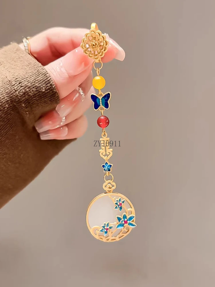 Cheongsam de estilo chino Retro, hebilla de disco, colgante de tapeta, broche con flecos, accesorios de corte Hanfu