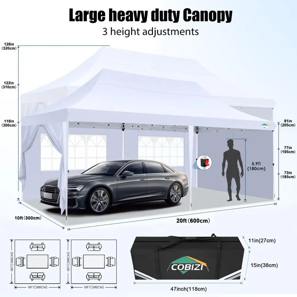 10x20 Pop Up Canopy with 6 Sidewall, Commercial Canopy UPF 50 Waterproof Outdoor Gazebo with Carry Bag, Tents for Parties with view 3