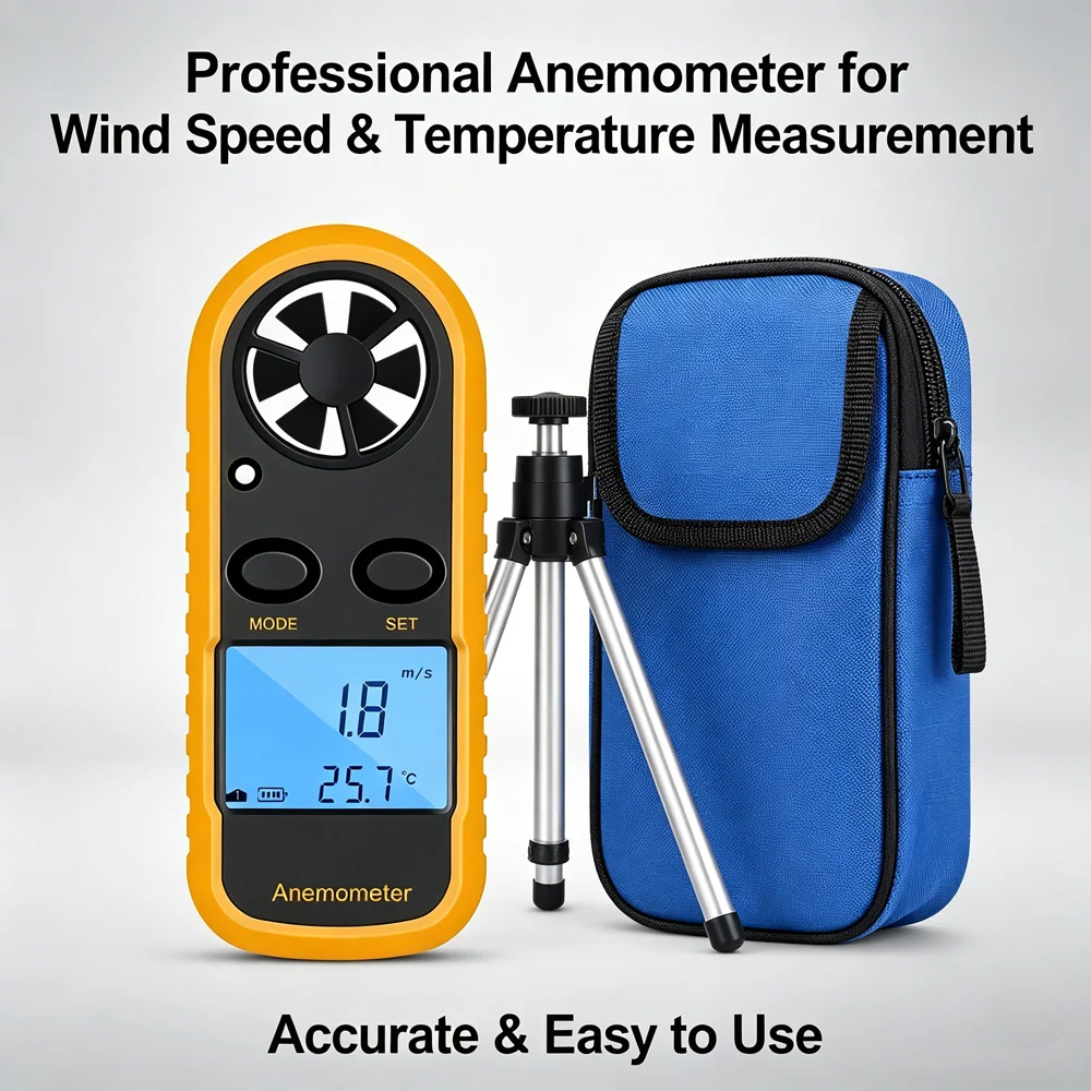 Digital Wind Speed Anemometer Handheld Temperature Gauge LCD Display for HVAC Sailing Drone Hiking Industrial Maintenance