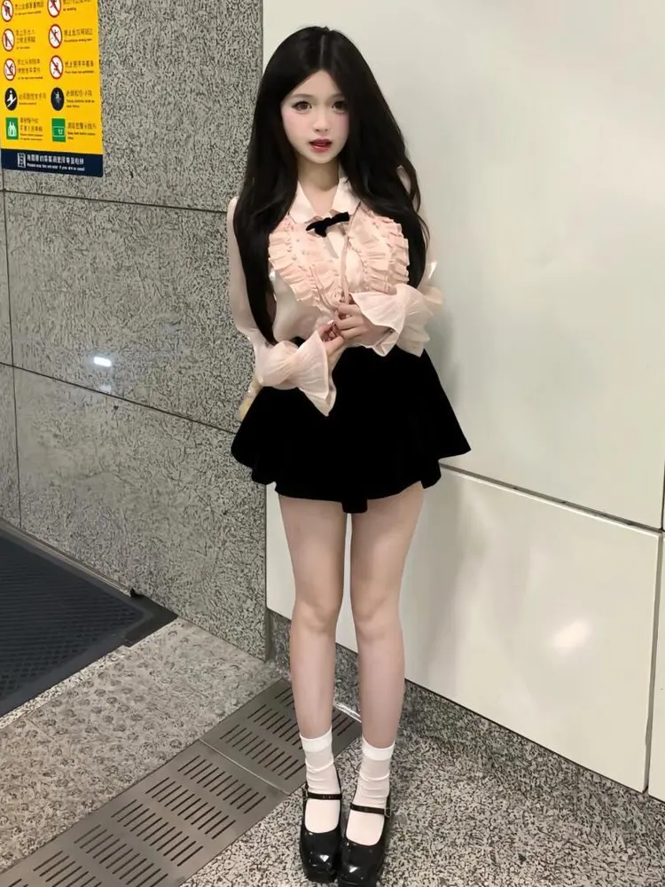 Miu Sle-Conjunto de chica rica para mujer, conjunto de dos piezas con falda de dos piezas, Otoño Invierno, Ele Lady, pequeña fragancia, viento, burbuja, Sve irt