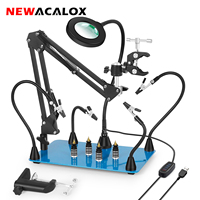 NEWACALOX Magnetic Soldering Third Hand Large Iron Plate Base Heat Gun Holder PCB Clip 3X LED Magnifier Soldering Work Station