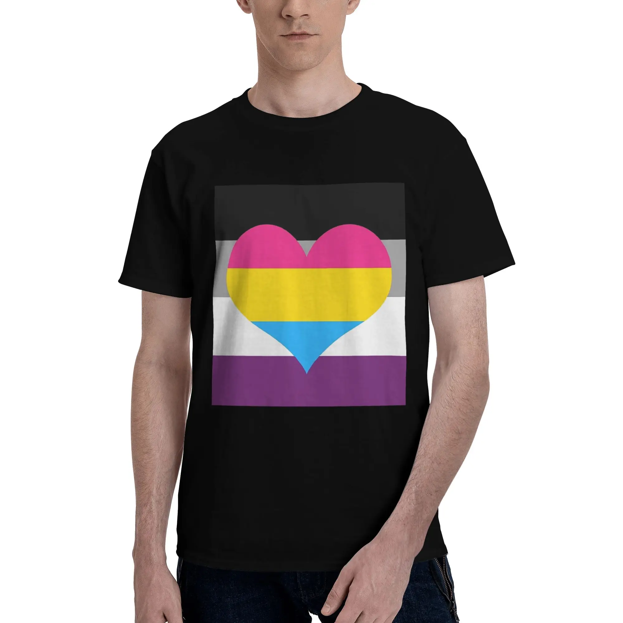 

Асексуальная футболка Panromantic Pride Flag из 100% хлопка, мужские забавные футболки, мужские футболки с круглым вырезом и коротким рукавом, S-6XL