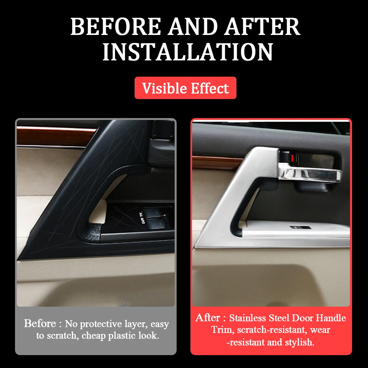 For Land Cruiser 200 LC200 Stainless Steel Inner Door Handle Cover Trim Interior Decoration