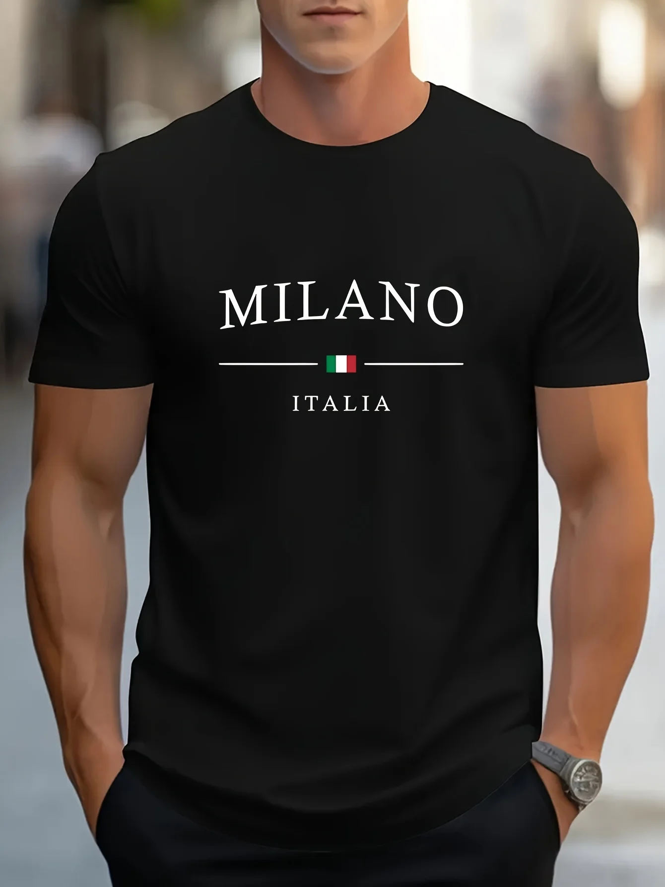 Summer Men's Loose-Fitting Casual Sports Short-Sleeved T-Shirt MILANO Letter Print 100% Cotton Men's Street Short-Sleeve