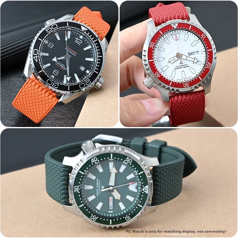 Fkm pulseira 20mm 22mm à prova dwaterproof água fluoro borracha liberação rápida pulseira de relógio para omega seiko para rolex água fantasma pulseira acessórios