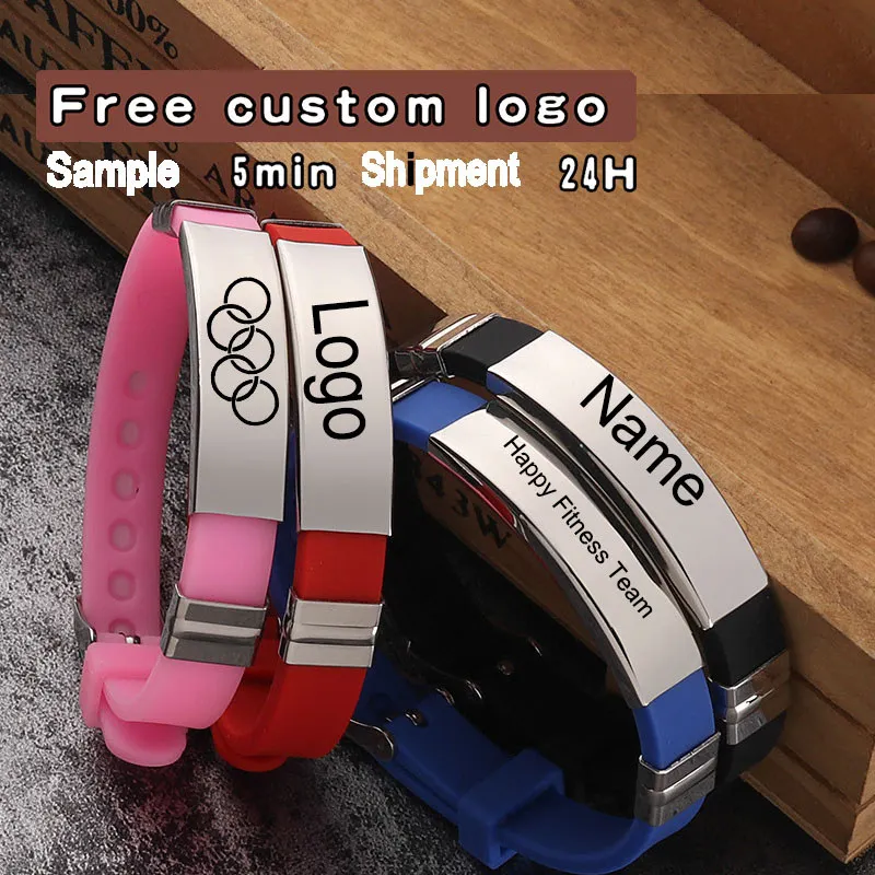 ALEX STREEETER 1PCS free custom logo metal silicone universal wristband Carving name graduation advertisements party gifts