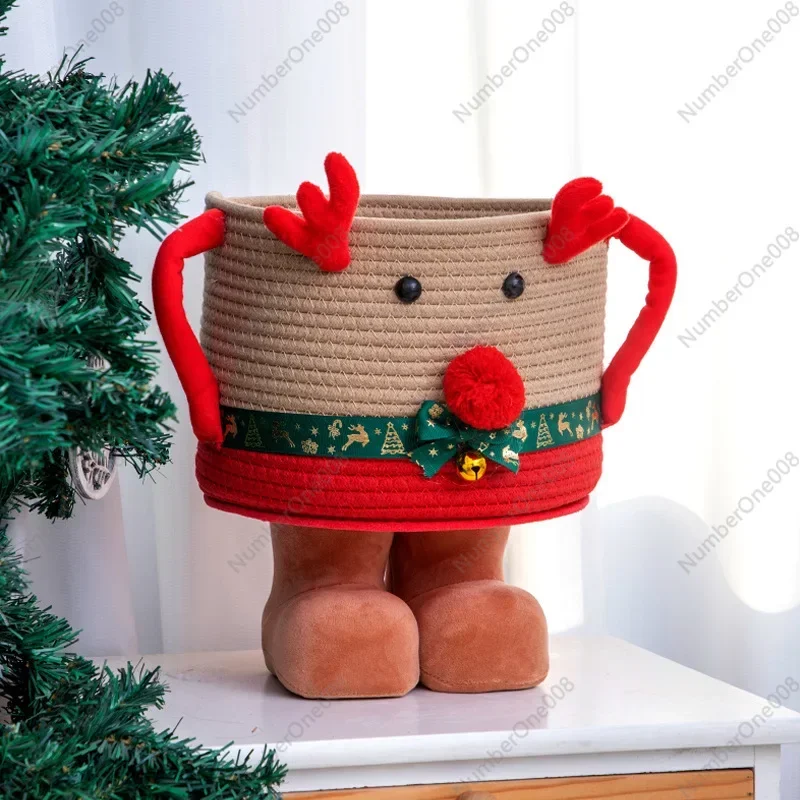 Creative Desktop Basket Christmas Cartoon Cotton Rope Woven Bucket Toy Sundries Storage Basket Storage Frame