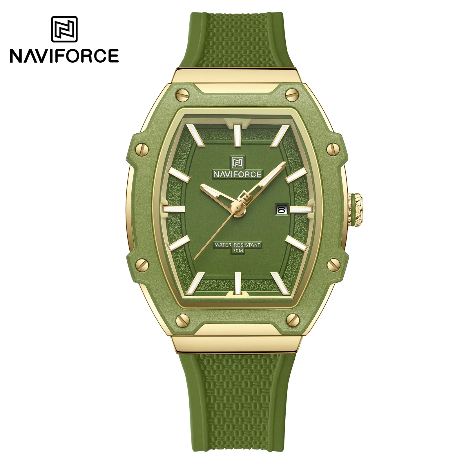 

NAVIFORCE NF8069 Women‘s Silicone Quartz Wristwatch Casual Barrel clock Shape Sport Alloy Dial Waterproof Couple Watch