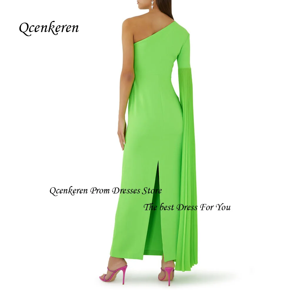 Qcenkern-Robe de soirée en pansement de sirène verte à une initiative, robe de Rhà manches longues, longueur au sol, fête de Dubaï, magnifique, quoi que ce soit, 2023