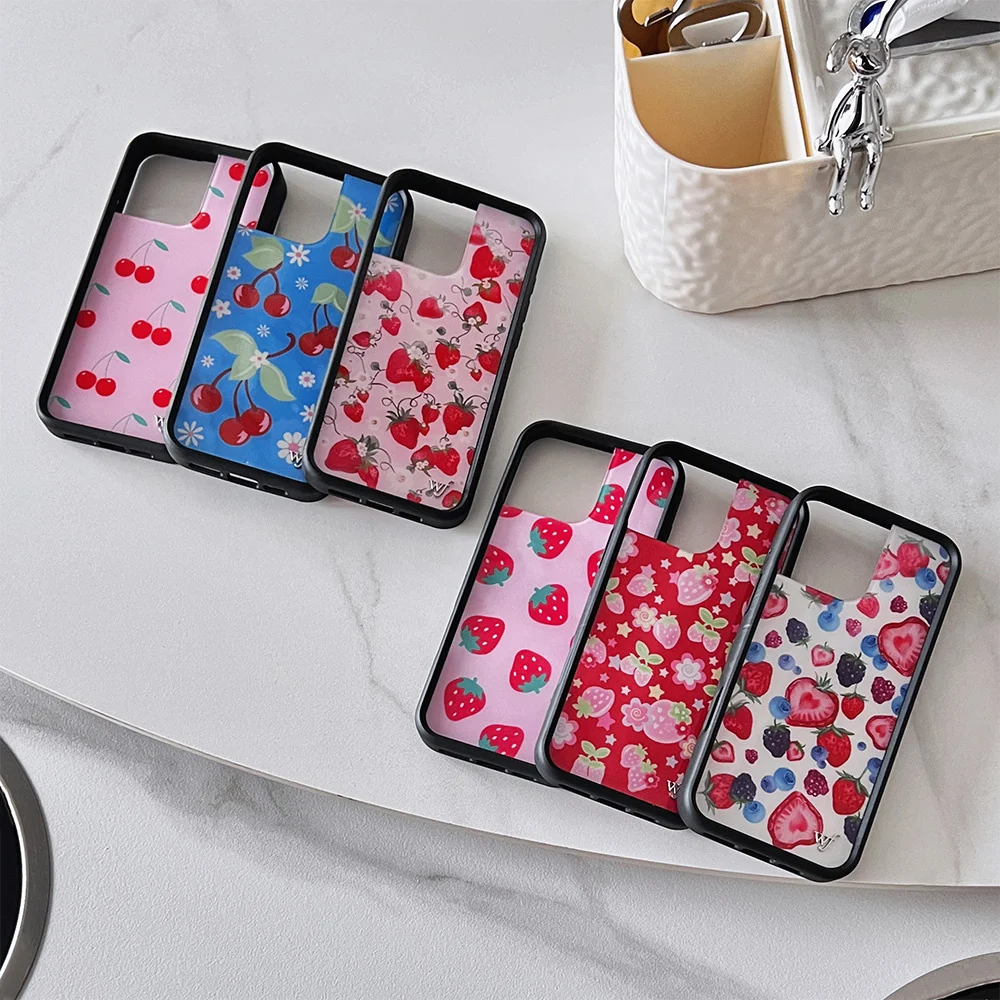 Wildflower 3D sour sweet Cherry Strawberry phone Case for iPhone 16 15 14 13 12 Pro Max 14pro 15pro Cute Cover Funda