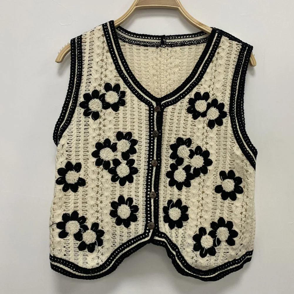 

Женский вязаный крючком вязаный жилет без рукавов, подходящий для повседневной носки весны, лета, осени и зимы