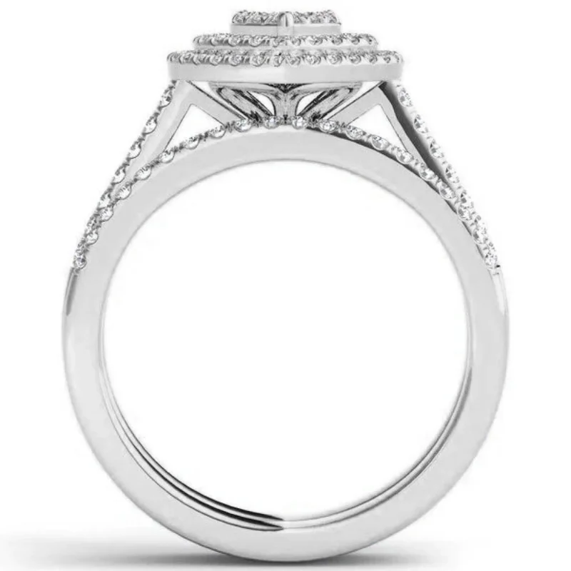 الخريف والشتاء نمط جديد كلاسيكي المرأة خاتم الزواج كامل الزركون متعدد الطبقات الدائري مع الحب مجموعة حلقة لمجوهرات الزفاف الطرف #4