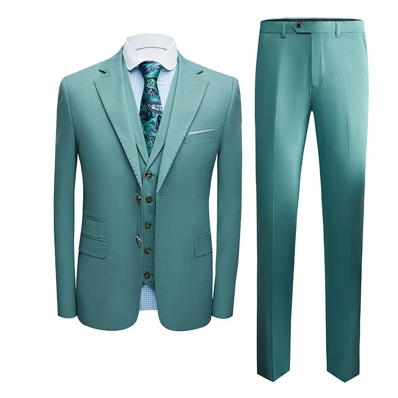 European and American Spring New Men's Suit Suit Korean Version of Light Green Fashion Casual Suit Three-piece Suit.