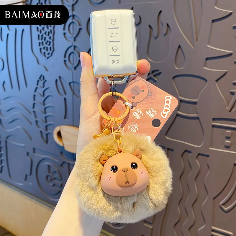 Miniso 2026 Pueraria Uroczy Pluszowy Brelok do Kluczy z Zwierzątkiem, Kreatywny i Wyjątkowy Breloczek z Futrzaną Kulą, Zawieszka do Torby Szkolnej