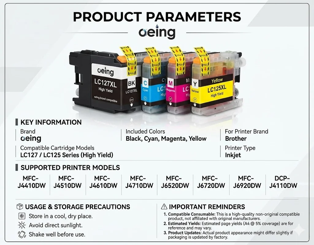 For Brother LC127 LC125 Ink Cartridge Compatible with MFC-J4410DW J4510DW J4610DW J4710DW DCP-J4110DW