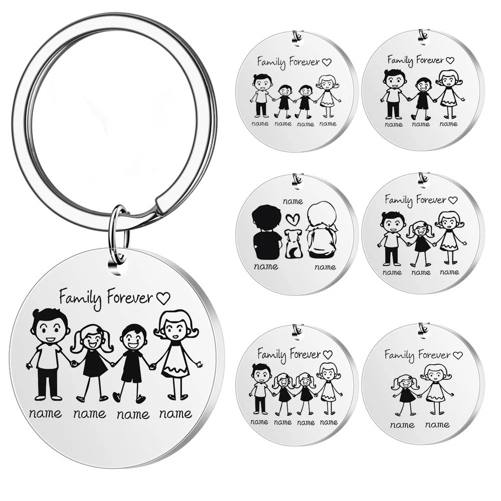 Personalized Laser Engraved Stainless Steel Family Love Key chains DIY Key ring For Mothers' Day Fathers' Day Gift