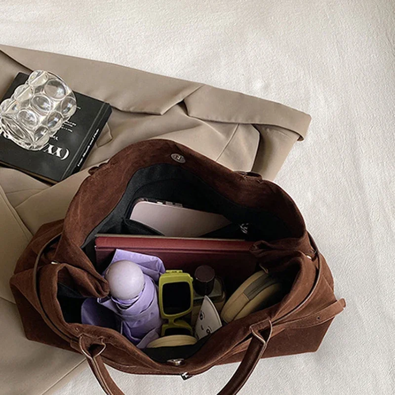 Buckle Decorative Design Solid Faux Suede Handbag Large Capacity Casual Tote 2025 Latest Designer Hot Sale Bags for Women
