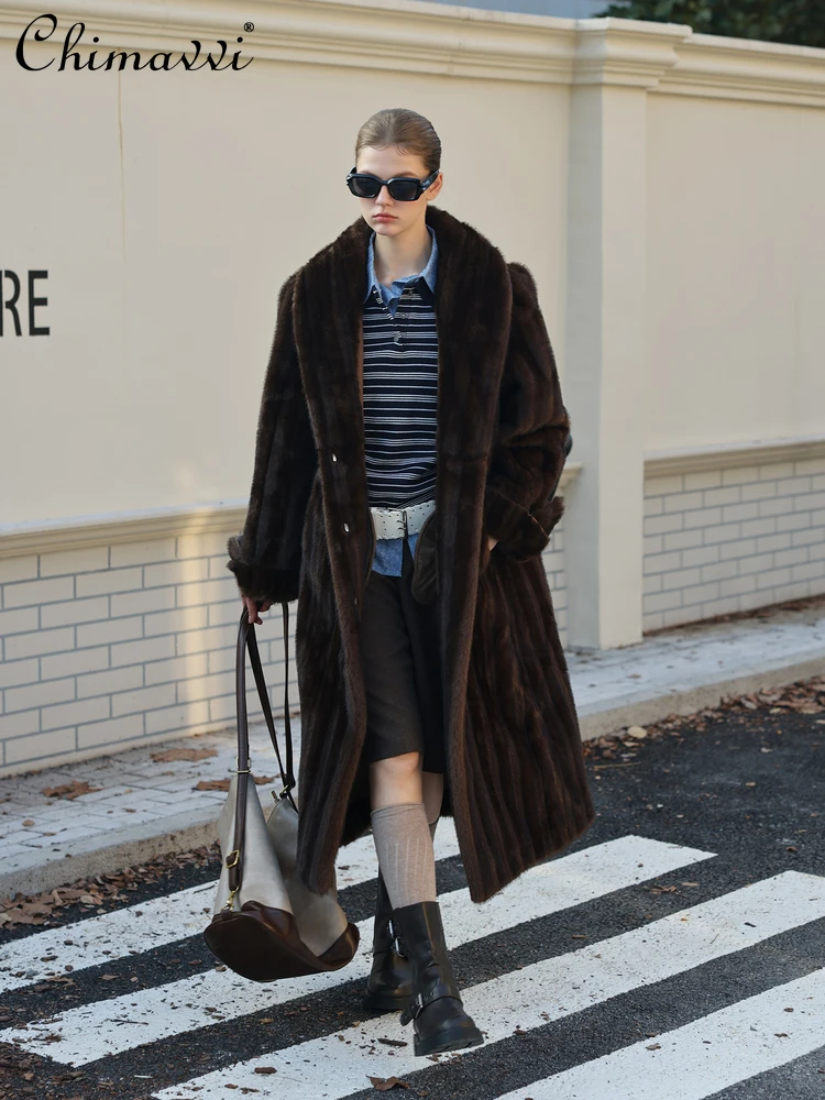 Winter Neue Mode Mid-Länge Pelzmantel Mode Verdickt Mantel Nachahmung Nerz Pelz Retro Pelz Integrierte Langarm Jacke