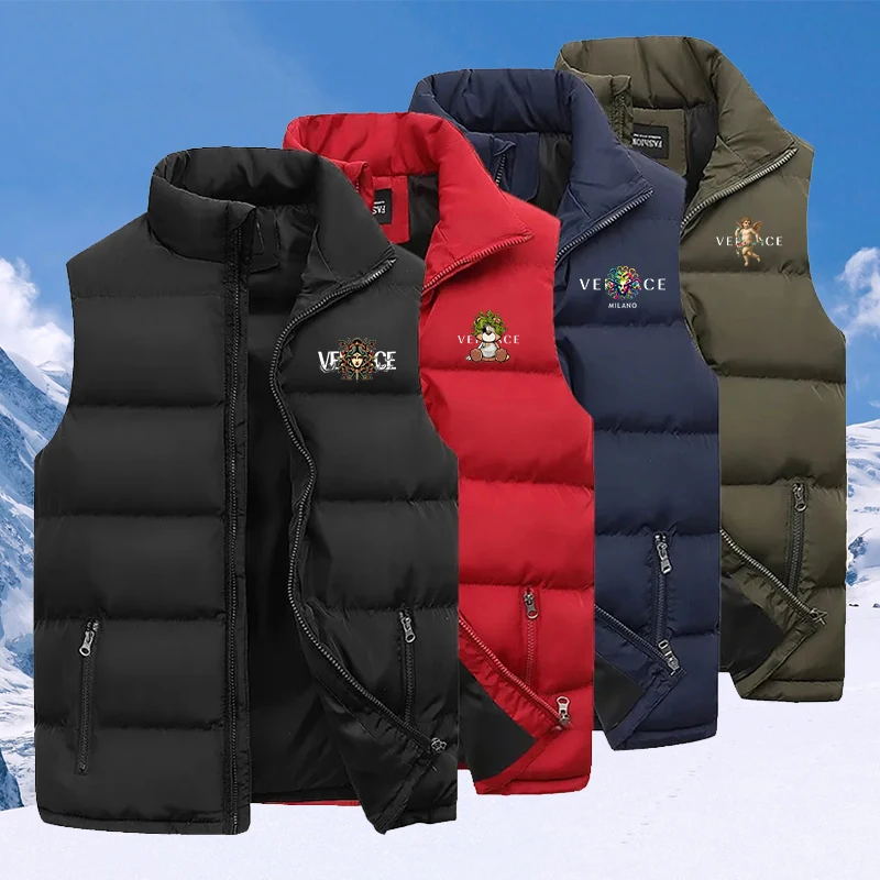 Winter Men Puffer Vest Warm Windproof Trendy Sleeveless Jacket Pockets Coat Waistcoat for Man Streetwear Outdoor Down Vests