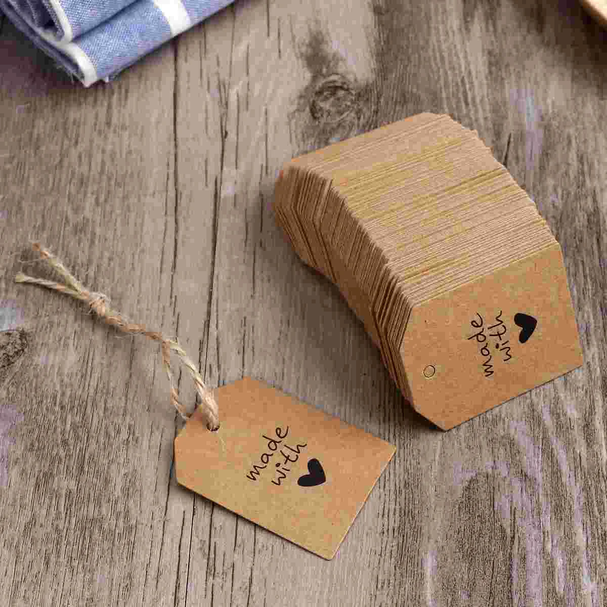 100 Pcs Gift Wedding Favor Label Clothing Luggage Tags Kraft Paper Bride Made with Heart Letter