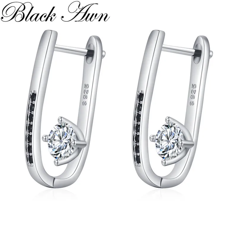 Black Awn Oval Hoop Earrings for Women Classic Silver Color Trendy Spinel Engagement Fashion Jewelry I249